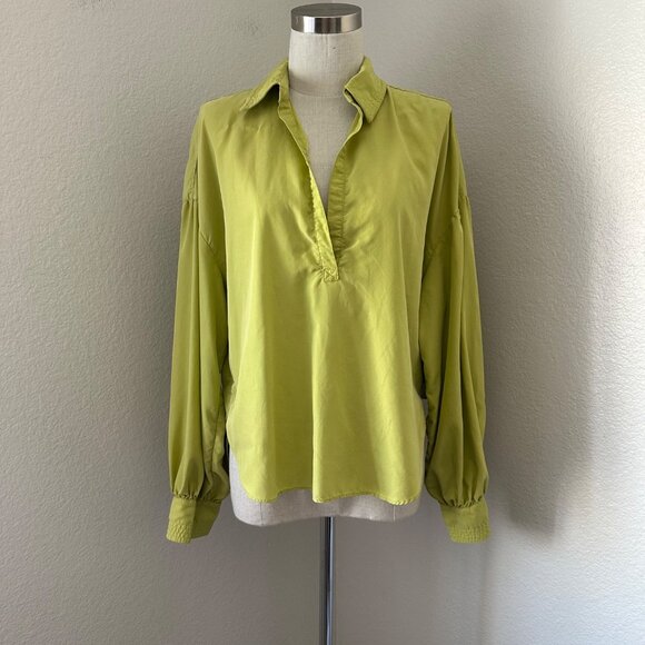 FP We The Free Love Until Tomorrow Poet Oversized Hi-lo Button Up Shirt Green X - Picture 2 of 13